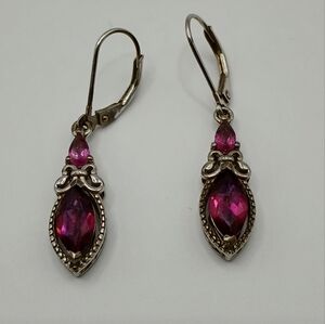 Sterling Silver and Purple Gemstone Drop Earrings